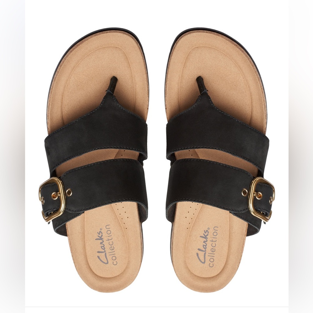 NIB Clarks Reileigh Park Nubuck Leather Thong Sandals Black Size 10 - Picture 8 of 9